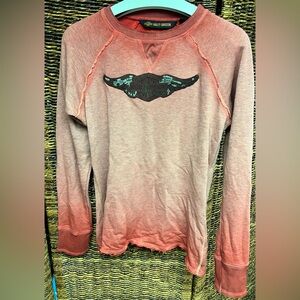 Harley-Davidson - Womens ombré Red Textured Knit- Sweatshirt, Size: Medium